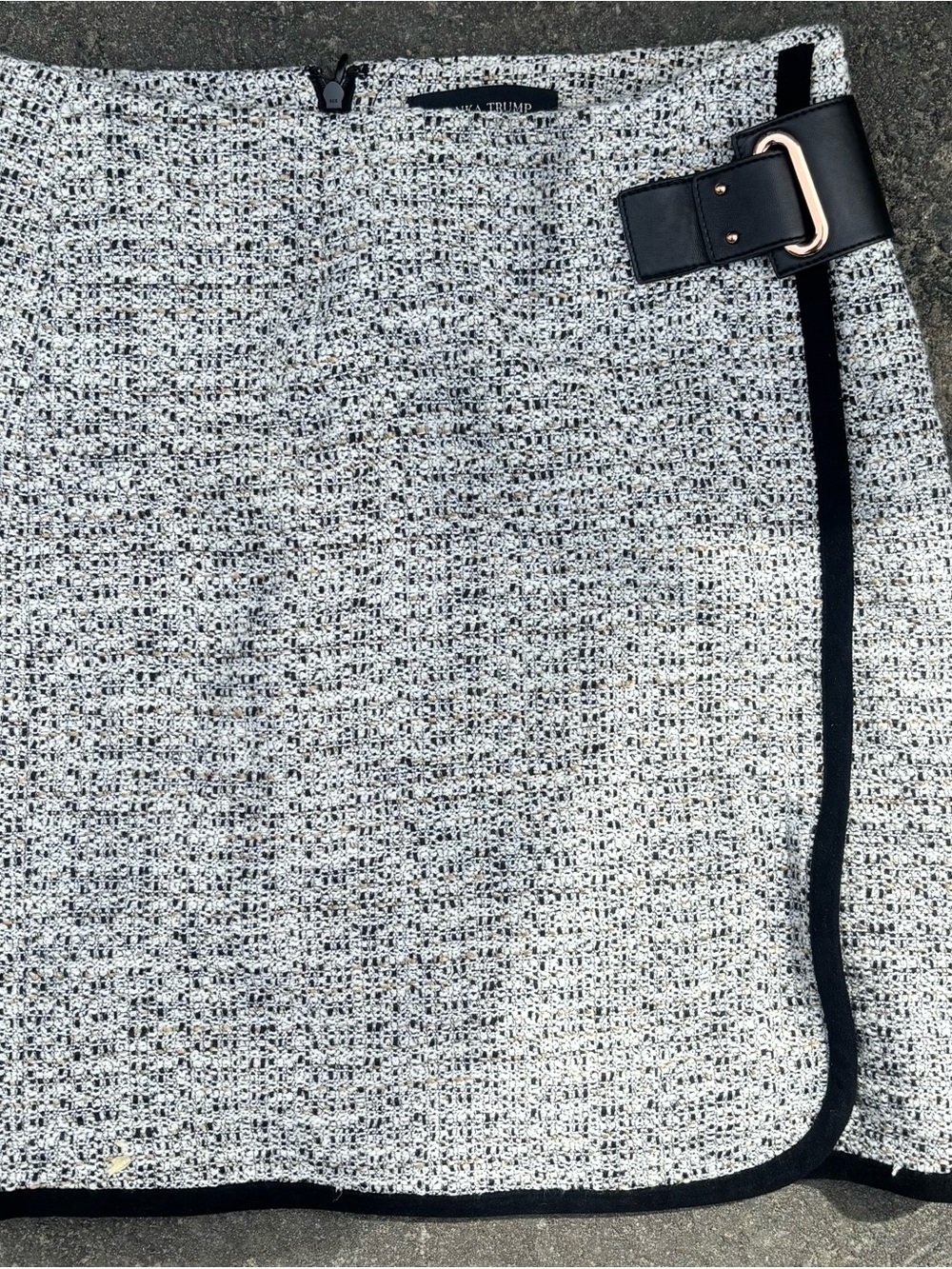 Ivanka Trump Black & White Tweed Skirt with Buckle Trim